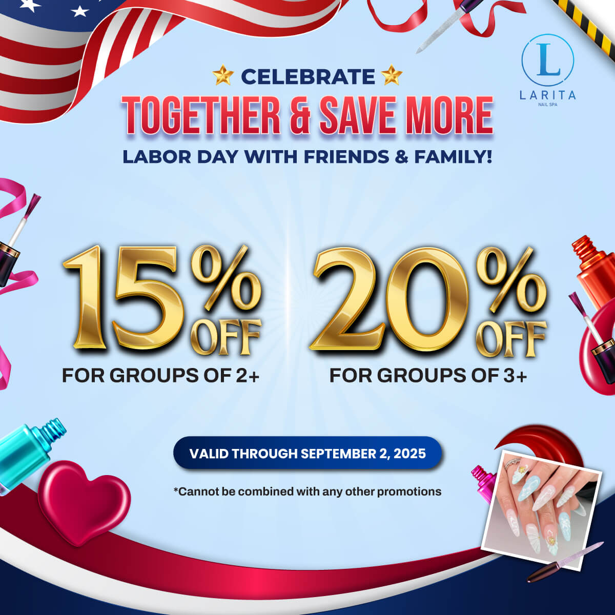 Larita Nail Spa - 🎉 𝐍𝐄𝐖 𝐂𝐔𝐒𝐓𝐎𝐌𝐄𝐑 𝐒𝐏𝐄𝐂𝐈𝐀𝐋 𝐚𝐭 𝐋𝐀𝐑𝐈𝐓𝐀 𝐍𝐀𝐈𝐋 𝐒𝐏𝐀 🎉